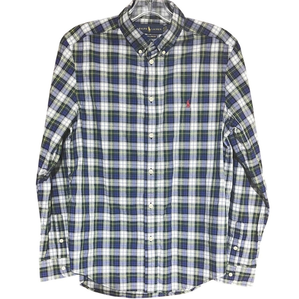 Ralph‎ Lauren Mens Plaid Button Down Shirt Natural Stretch XL TG 18-20